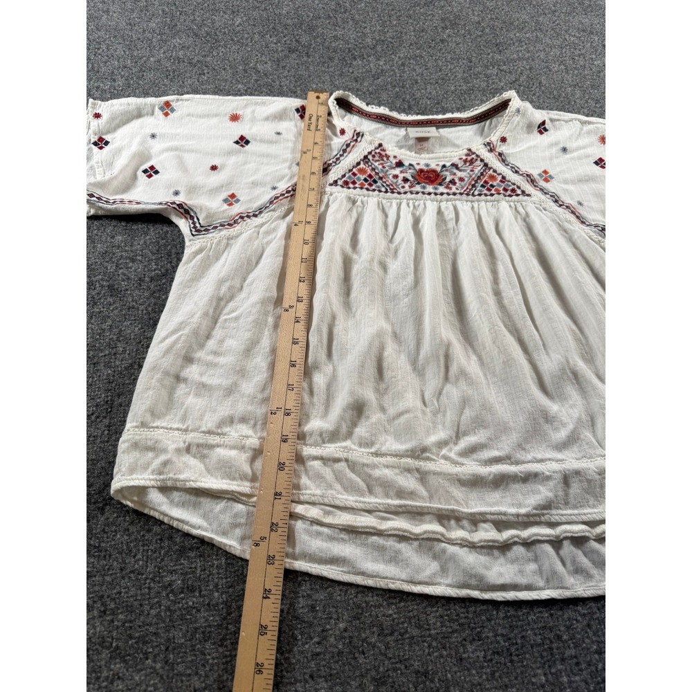 Knox Rose White Embroidered Peasant Blouse Short Sleeve Boho Rayon Womens SZ M - Picture 6 of 9